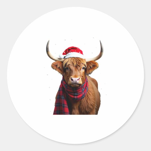Boho Xmas Christmas Highland Cow T-Shirt (1) Ronde Sticker (Voorkant)