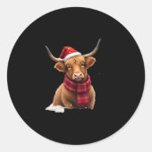 Boho Xmas Christmas Highland Cow T-Shirt (1) Ronde Sticker (Voorkant)