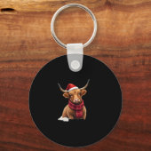Boho Xmas Christmas Highland Cow T-Shirt (1) Sleutelhanger (Voorkant)