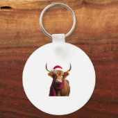 Boho Xmas Christmas Highland Cow T-Shirt (1) Sleutelhanger (Voorkant)
