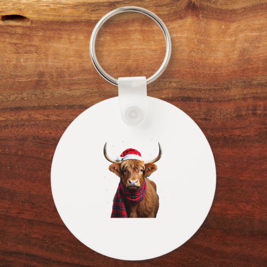 Boho Xmas Christmas Highland Cow T-Shirt (1) Sleutelhanger (Voorkant)
