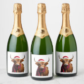 Boho Xmas Christmas Highland Cow T-Shirt (1) Sparkling Wijnetiket (Flessen)