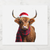 Boho Xmas Christmas Highland Cow T-Shirt (1) Sparkling Wijnetiket (Enkel label)