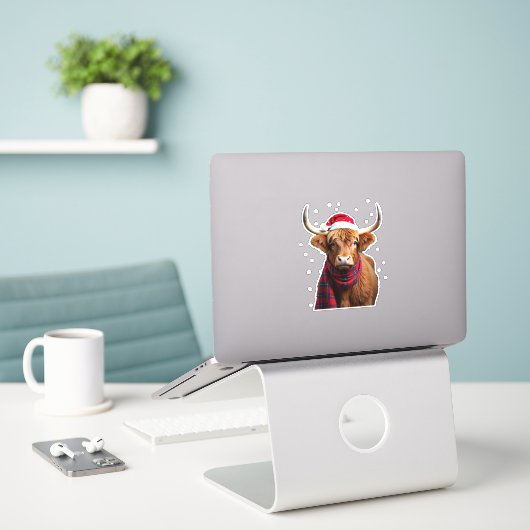 Boho Xmas Christmas Highland Cow T-Shirt (1) Sticker (Laptop op bureau)