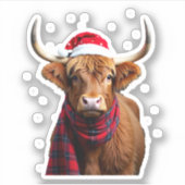 Boho Xmas Christmas Highland Cow T-Shirt (1) Sticker (Voorkant)