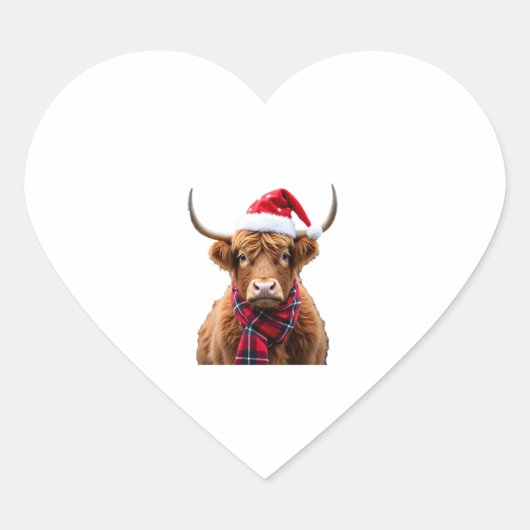 Boho Xmas Christmas Highland Cow T-Shirt (2) Hart Sticker (Voorkant)