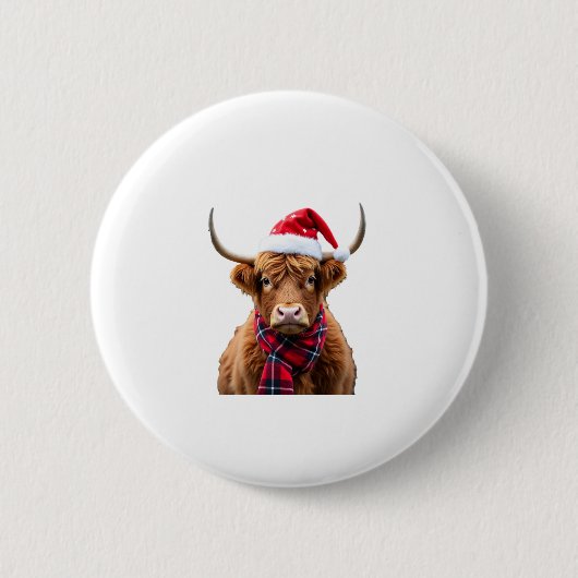 Boho Xmas Christmas Highland Cow T-Shirt (2) Ronde Button 5,7 Cm (Voorkant)