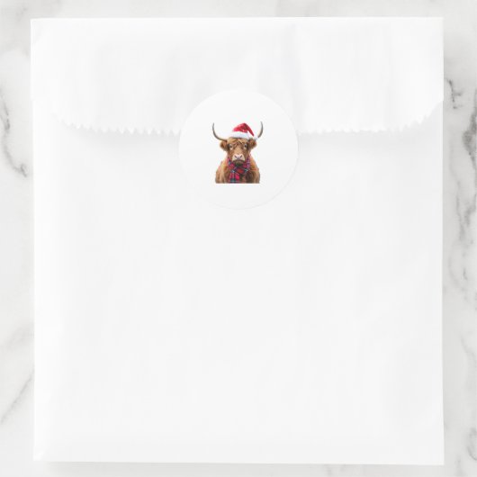 Boho Xmas Christmas Highland Cow T-Shirt (2) Ronde Sticker (Tas)