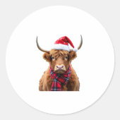 Boho Xmas Christmas Highland Cow T-Shirt (2) Ronde Sticker (Voorkant)