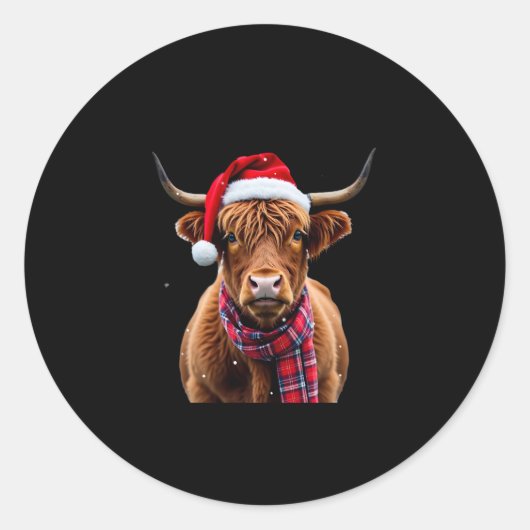 Boho Xmas Christmas Highland Cow T-Shirt (2) Ronde Sticker (Voorkant)