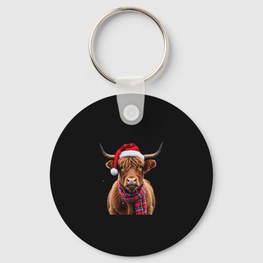 Boho Xmas Christmas Highland Cow T-Shirt (2) Sleutelhanger (Voorkant)