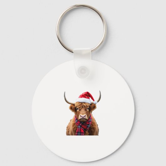 Boho Xmas Christmas Highland Cow T-Shirt (2) Sleutelhanger (Voorkant)