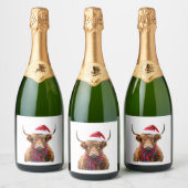Boho Xmas Christmas Highland Cow T-Shirt (2) Sparkling Wijnetiket (Flessen)