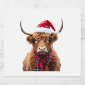 Boho Xmas Christmas Highland Cow T-Shirt (2) Sparkling Wijnetiket (Enkel label)