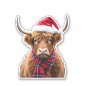 Boho Xmas Christmas Highland Cow T-Shirt (2) Sticker (Voorkant)