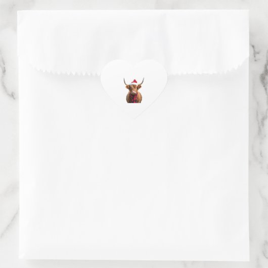 Boho Xmas Christmas Highland Cow T-Shirt (3) Hart Sticker (Tas)