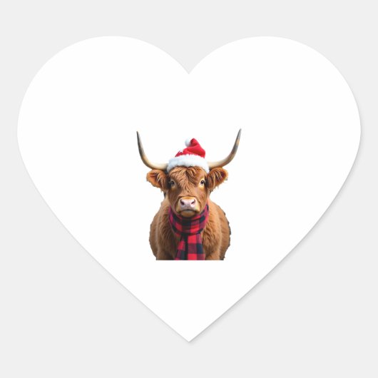 Boho Xmas Christmas Highland Cow T-Shirt (3) Hart Sticker (Voorkant)