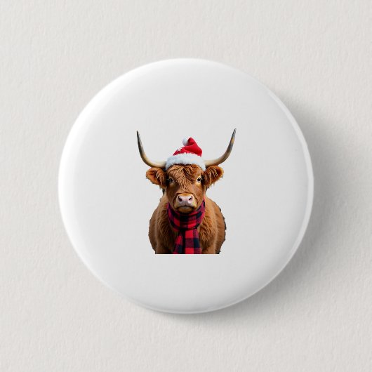 Boho Xmas Christmas Highland Cow T-Shirt (3) Ronde Button 5,7 Cm (Voorkant)