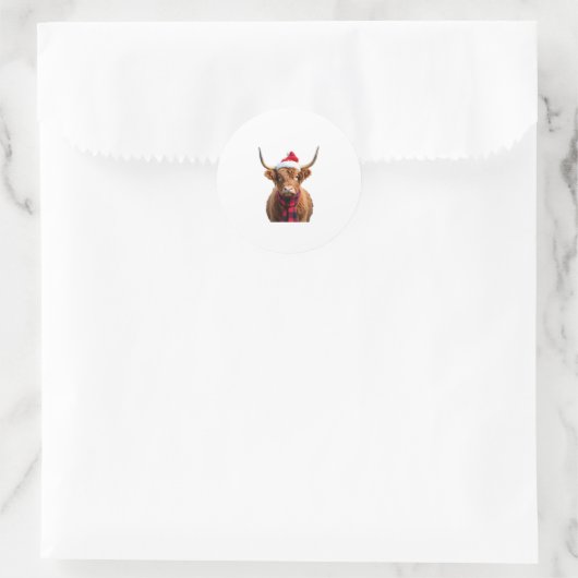 Boho Xmas Christmas Highland Cow T-Shirt (3) Ronde Sticker (Tas)