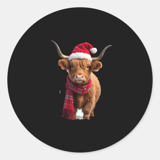 Boho Xmas Christmas Highland Cow T-Shirt (3) Ronde Sticker (Voorkant)