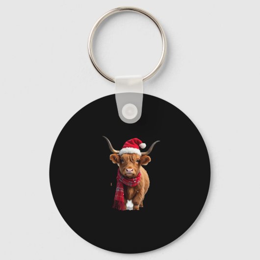 Boho Xmas Christmas Highland Cow T-Shirt (3) Sleutelhanger (Voorkant)