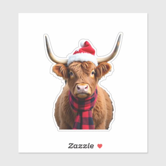 Boho Xmas Christmas Highland Cow T-Shirt (3) Sticker (Vel)
