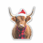Boho Xmas Christmas Highland Cow T-Shirt (3) Sticker (Voorkant)