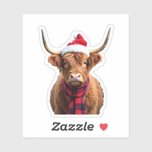 Boho Xmas Christmas Highland Cow T-Shirt (3) Sticker (Vel)