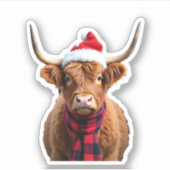 Boho Xmas Christmas Highland Cow T-Shirt (3) Sticker (Voorkant)
