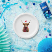Boho Xmas Christmas Highland Cow T-Shirt (4) Papieren Bordje (Feest)