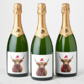 Boho Xmas Christmas Highland Cow T-Shirt (4) Sparkling Wijnetiket (Flessen)