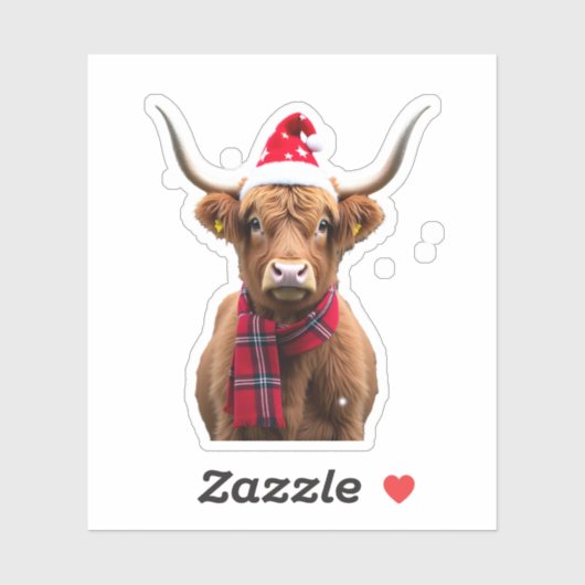 Boho Xmas Christmas Highland Cow T-Shirt (4) Sticker (Vel)