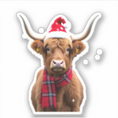 Boho Xmas Christmas Highland Cow T-Shirt (4) Sticker (Voorkant)