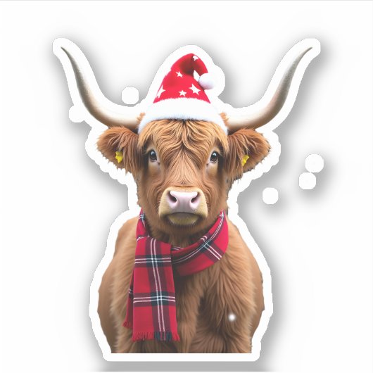 Boho Xmas Christmas Highland Cow T-Shirt (4) Sticker (Voorkant)