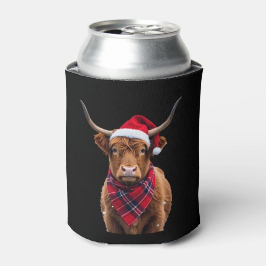 Boho Xmas Christmas Highland Cow T-Shirt Blikjeskoeler (Blikje Voorkant)