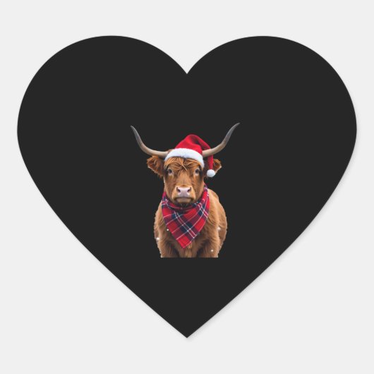 Boho Xmas Christmas Highland Cow T-Shirt Hart Sticker (Voorkant)