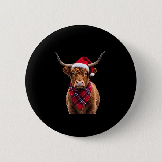 Boho Xmas Christmas Highland Cow T-Shirt Ronde Button 5,7 Cm (Voorkant)
