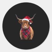 Boho Xmas Christmas Highland Cow T-Shirt Ronde Sticker (Voorkant)
