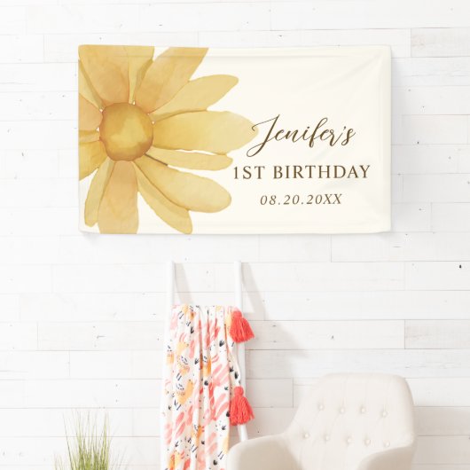 Boho Yellow Daisy 1e verjaardag Spandoek (Insitu)