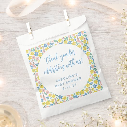 Boho Yellow Ditsy Floral Custom Baby shower Dank Bedankzakje (Geknipt)