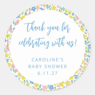 Boho Yellow Ditsy Floral Custom Baby shower Dank Ronde Sticker