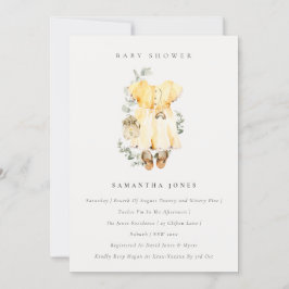 Boho Yellow Dress Foliage Girl Baby shower Invite Bedankkaart