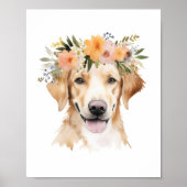 Boho Yellow Labrador Dog Flower Crown Waterverf Poster (Voorkant)