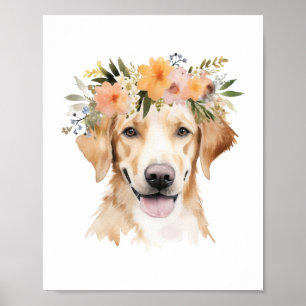 Boho Yellow Labrador Dog Flower Crown Waterverf Poster