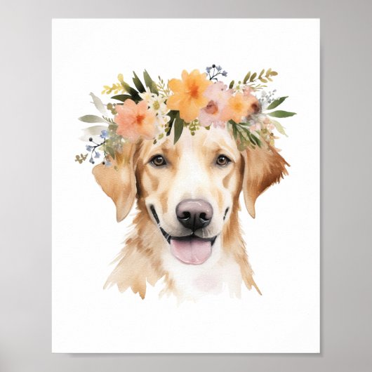 Boho Yellow Labrador Dog Flower Crown Waterverf Poster (Voorkant)
