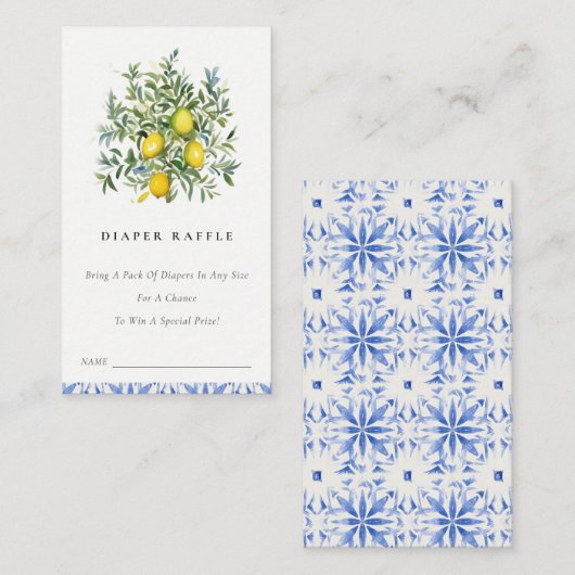 Boho Yellow Lemon Tree Luier Raffle Baby shower Informatiekaartje (Voorkant / Achterkant)