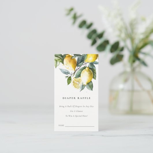 Boho Yellow Lemon Tuin Luier Raffle Baby shower Informatiekaartje (Staand voorkant)