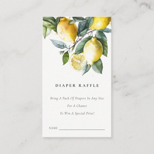 Boho Yellow Lemon Tuin Luier Raffle Baby shower Informatiekaartje (Voorkant)