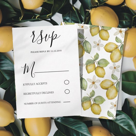 Boho Yellow Lemons Wedding RSVP Kaartje