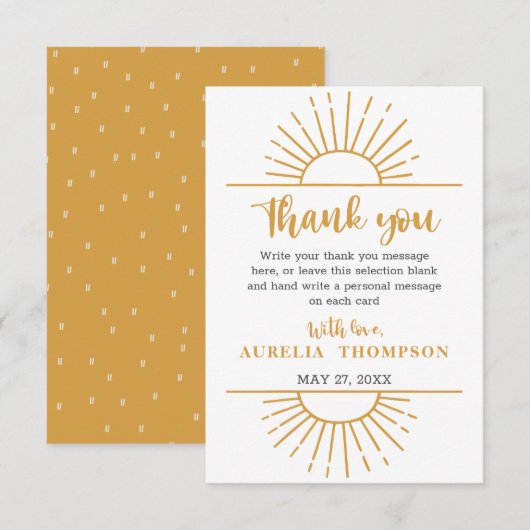 Boho Yellow Little Ray Sunshine On Way Baby shower Bedankkaart (Voorkant / Achterkant)